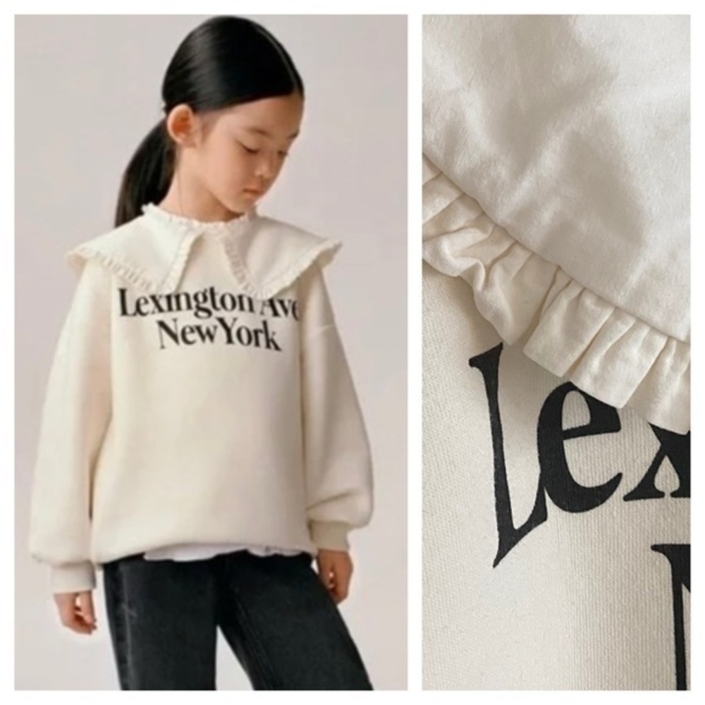Zara Girls Cream Frill Bib Collar Lexington Ave Oversized Sweatshirt 12